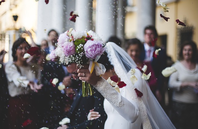 Newlyweds exiting church